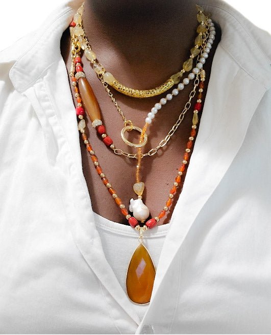 Carnelian and Citrine Multilayer Necklace